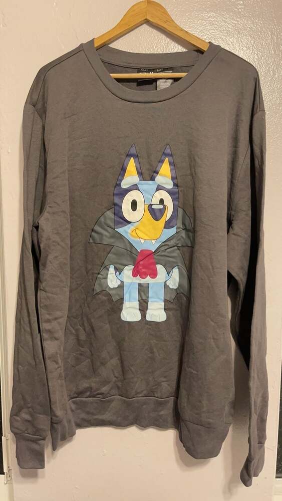 Bluey Bandit Heeler Vampire Halloween Sweatshirt Adult Gray